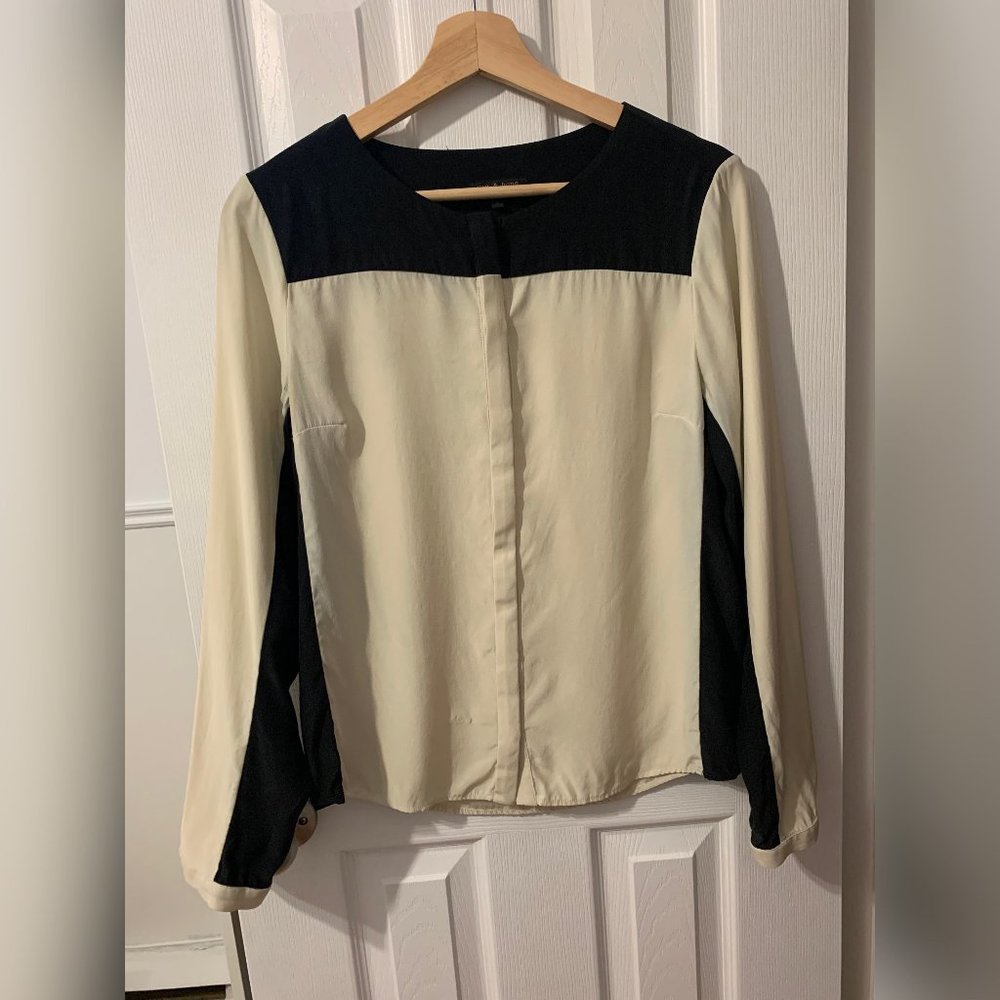 Rag&Bone Black and White Long Sleeve Silk Blouse